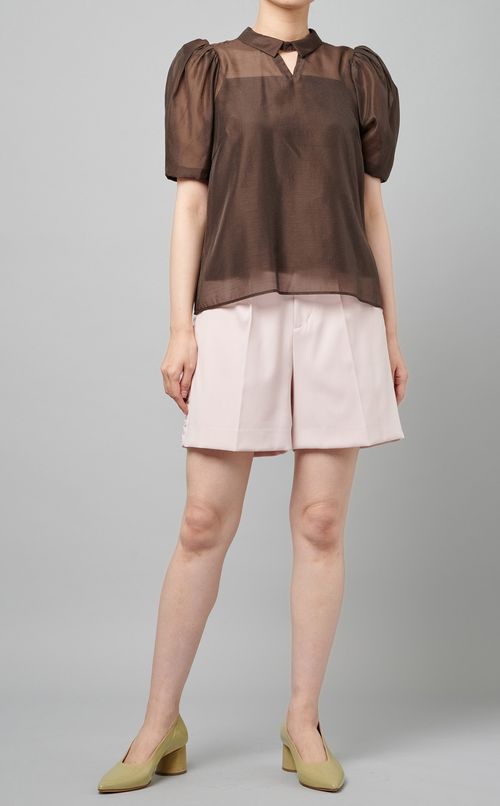 襟付きシアーブラウス