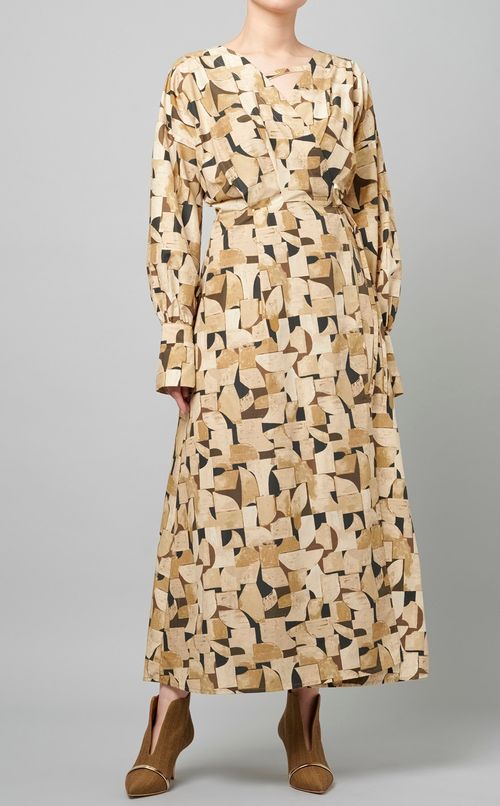 ジオメトリックプリントカシュクールドレス