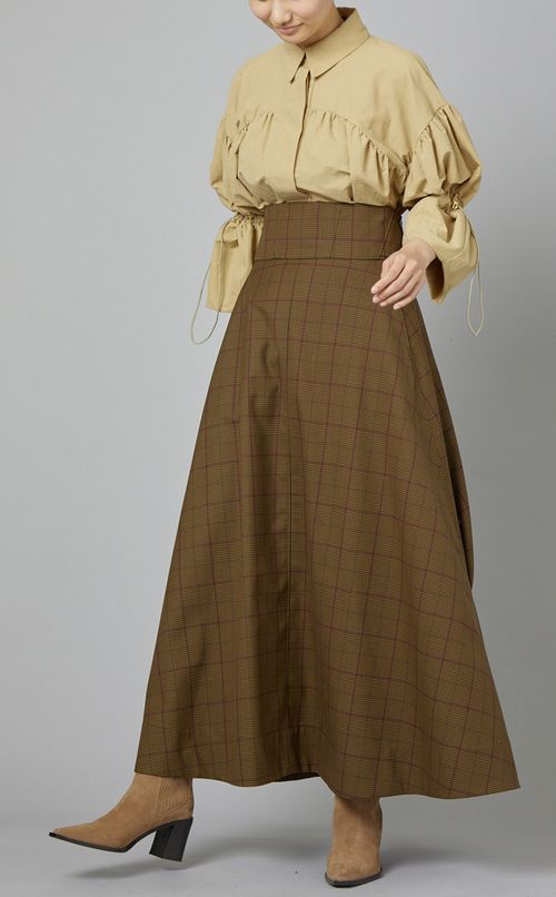 チェック柄ハイウエストフレアスカート