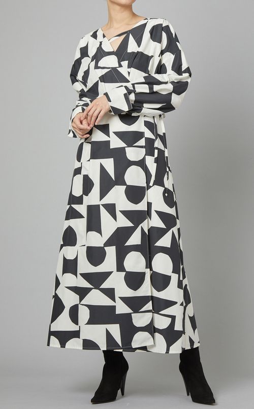 ジオメトリックプリントカシュクールドレス