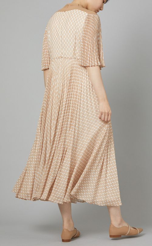 リボン付プリントプリーツワンピース