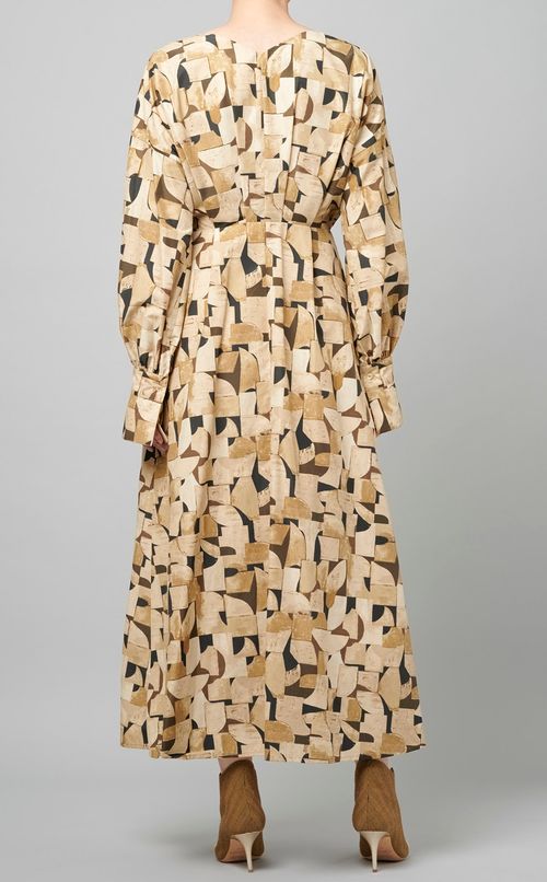 ジオメトリックプリントカシュクールドレス