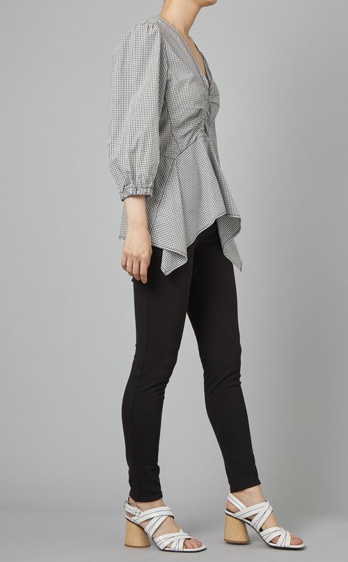 フロントギャザーチェック柄ブラウス