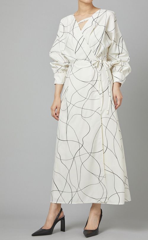 ジオメトリックプリントカシュクールドレス