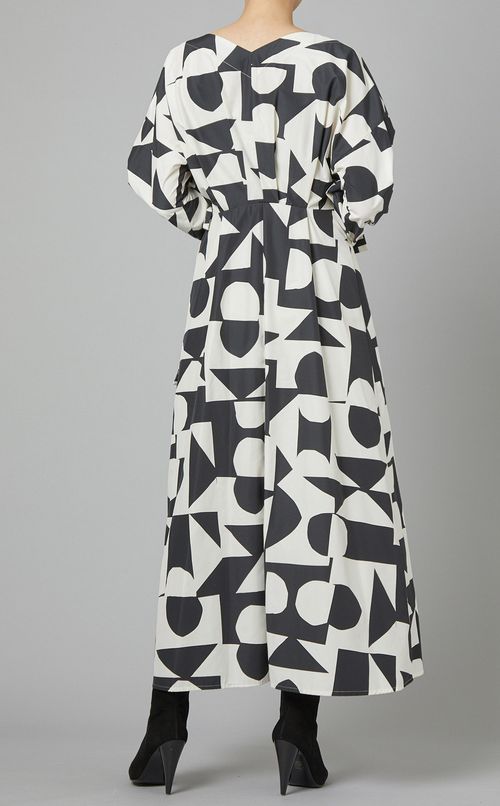 ジオメトリックプリントカシュクールドレス
