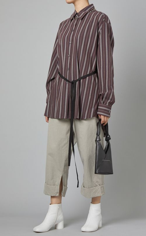 ベルト付ストライプシャツ