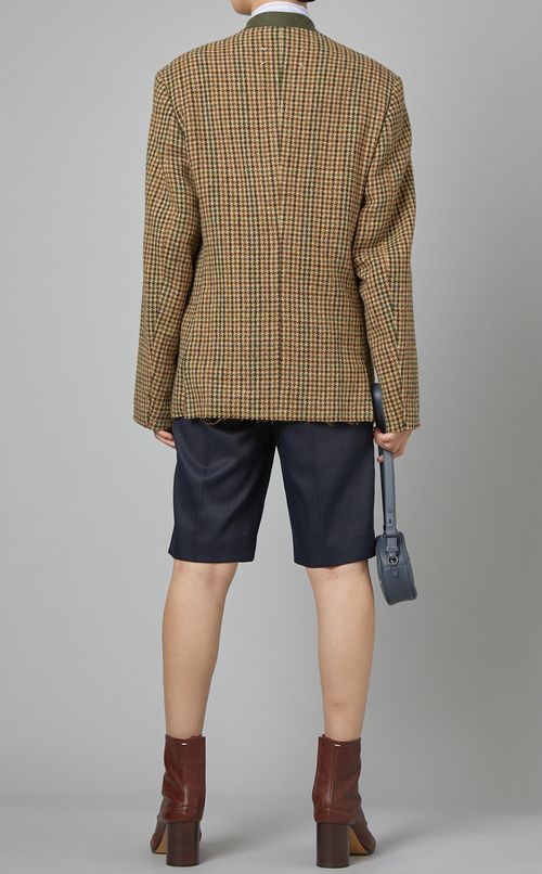 千鳥格子ノーカラージャケット