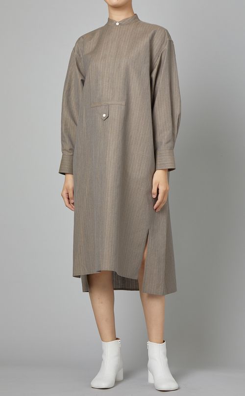 バンドカラースリットシャツワンピース