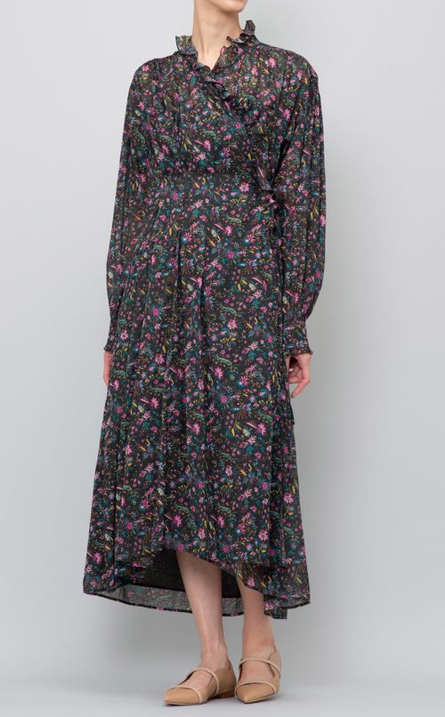 フリルネックギャザーワンピース