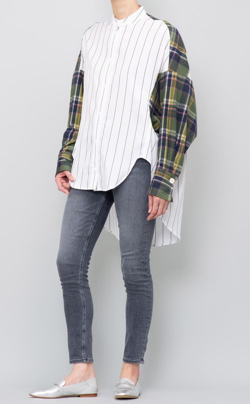 ストライプチェックミックスシャツ