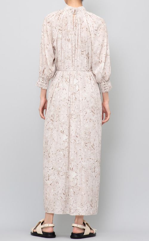 ギャザーハイネックプリントワンピース