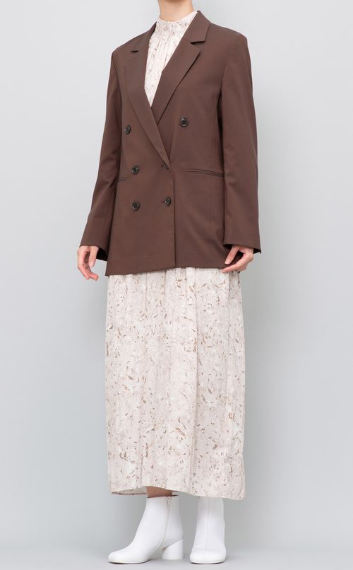 ギャザーハイネックプリントワンピース