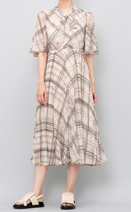 チェックボウタイプリーツワンピース