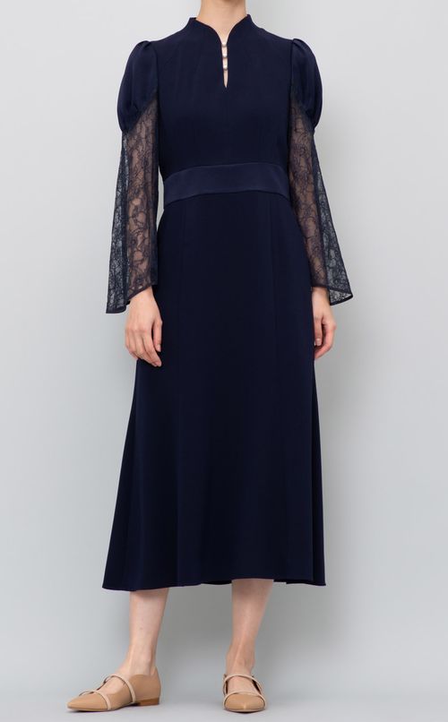 パール付レーススリーブワンピース