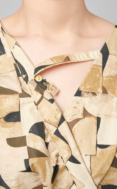 ジオメトリックプリントカシュクールドレス