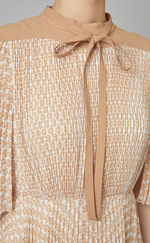 リボン付プリントプリーツワンピース