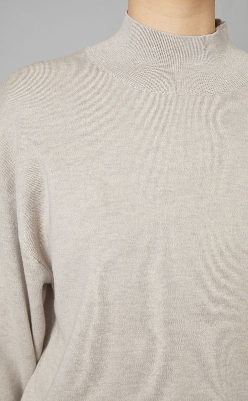 ウール混ビルドネックニットプルオーバー