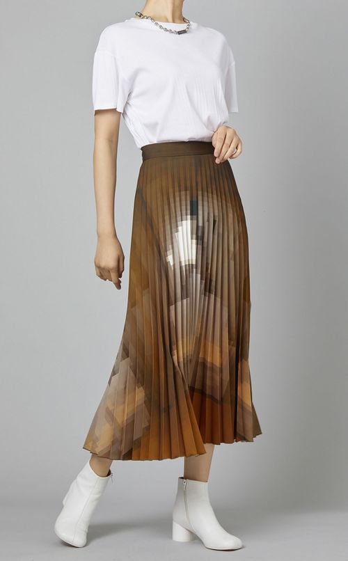 プリントプリーツミディスカート