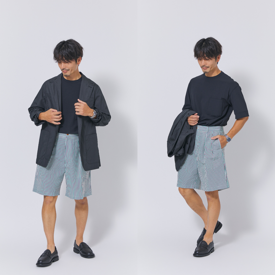 ジャケット×ショーツの40~50代におすすめの最低気温25度のメンズの服装