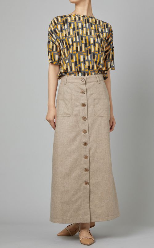 ウール混フロントボタンスカート