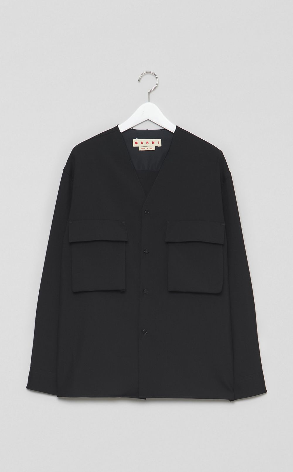 ノーカラーオーバーシャツ