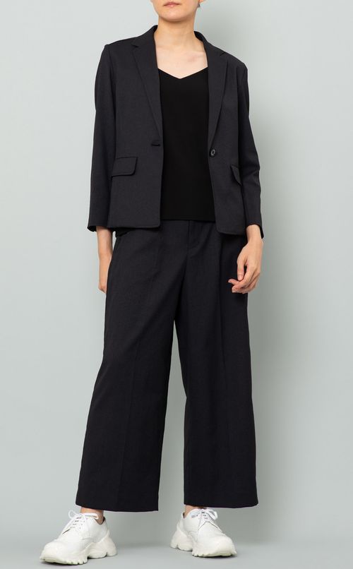 リネン混ストレートワイドパンツ