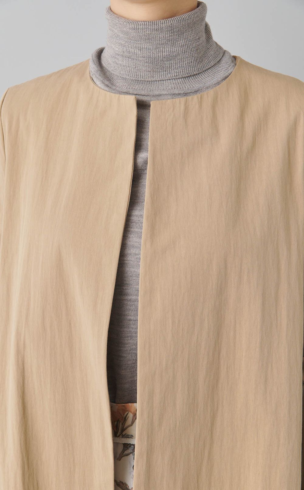 ツイル袖リボンノーカラーコート