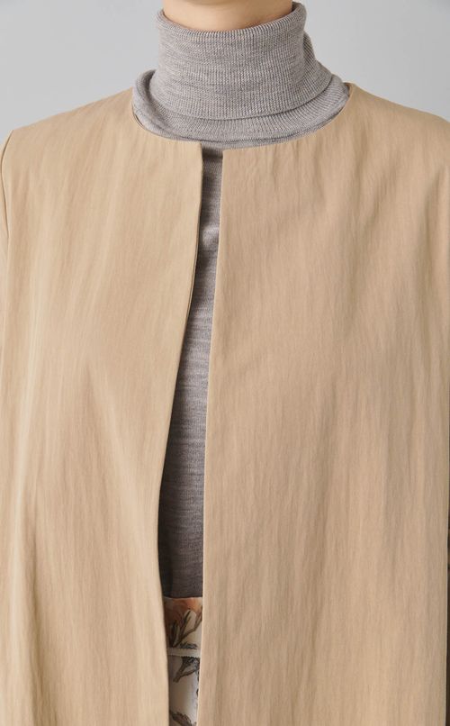 ツイル袖リボンノーカラーコート