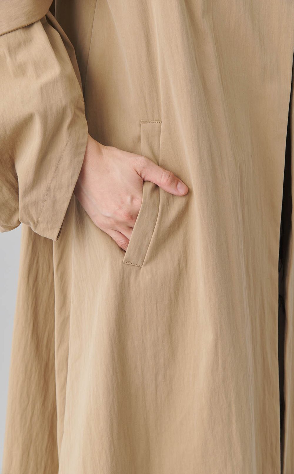 ツイル袖リボンノーカラーコート