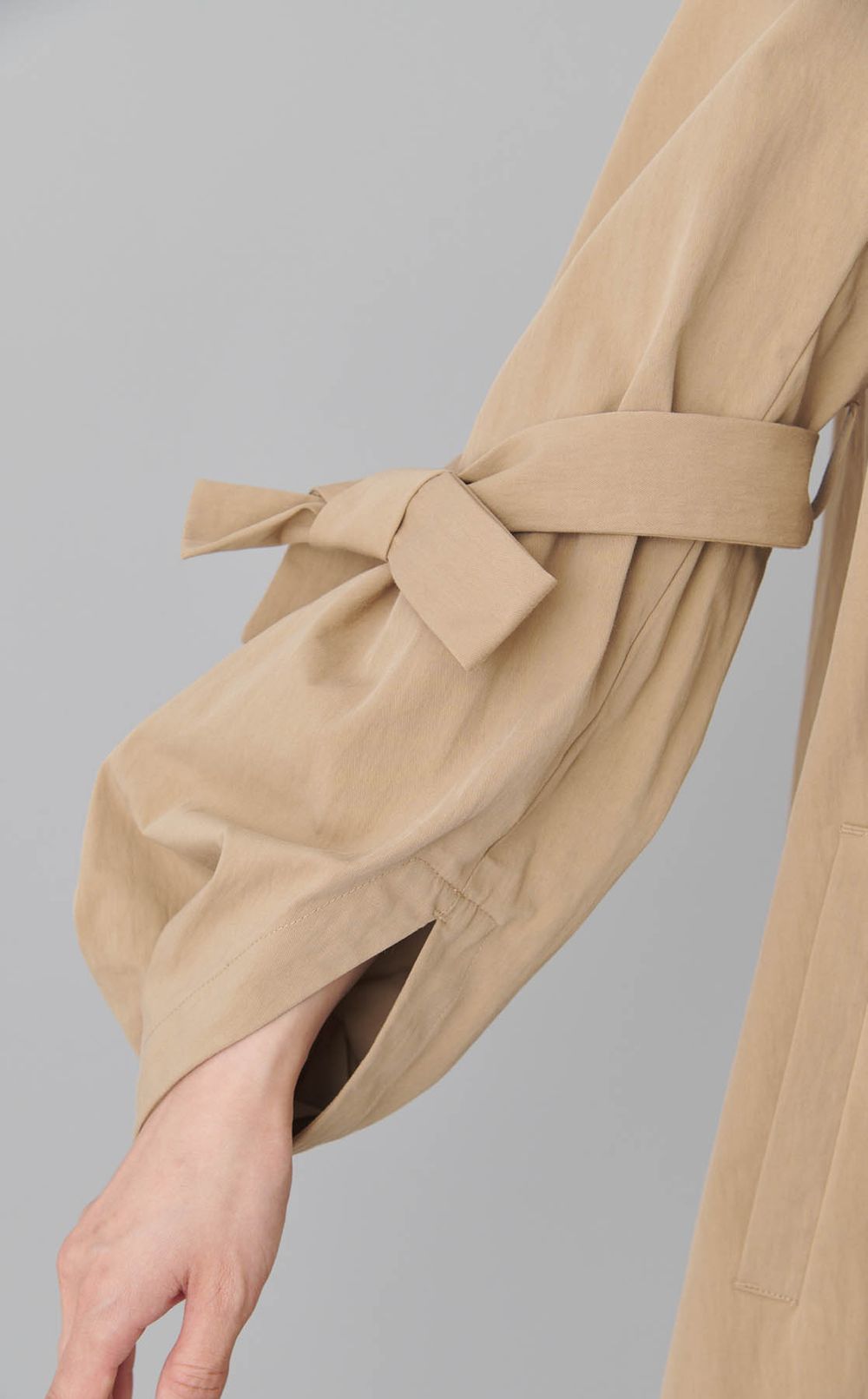 ツイル袖リボンノーカラーコート