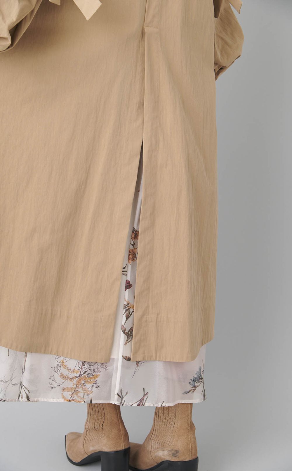 ツイル袖リボンノーカラーコート