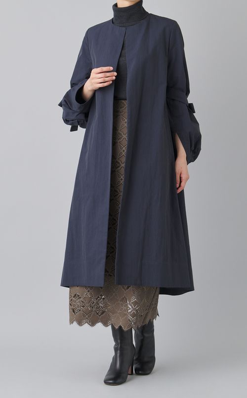 ツイル袖リボンノーカラーコート