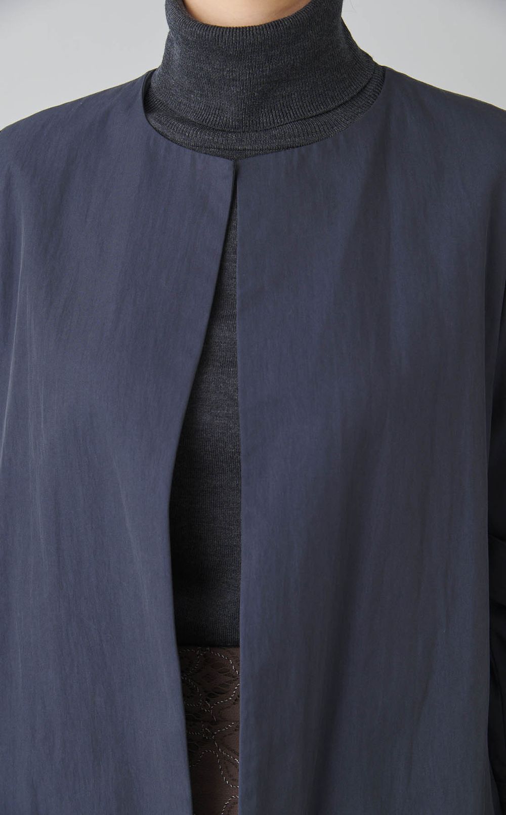 ツイル袖リボンノーカラーコート