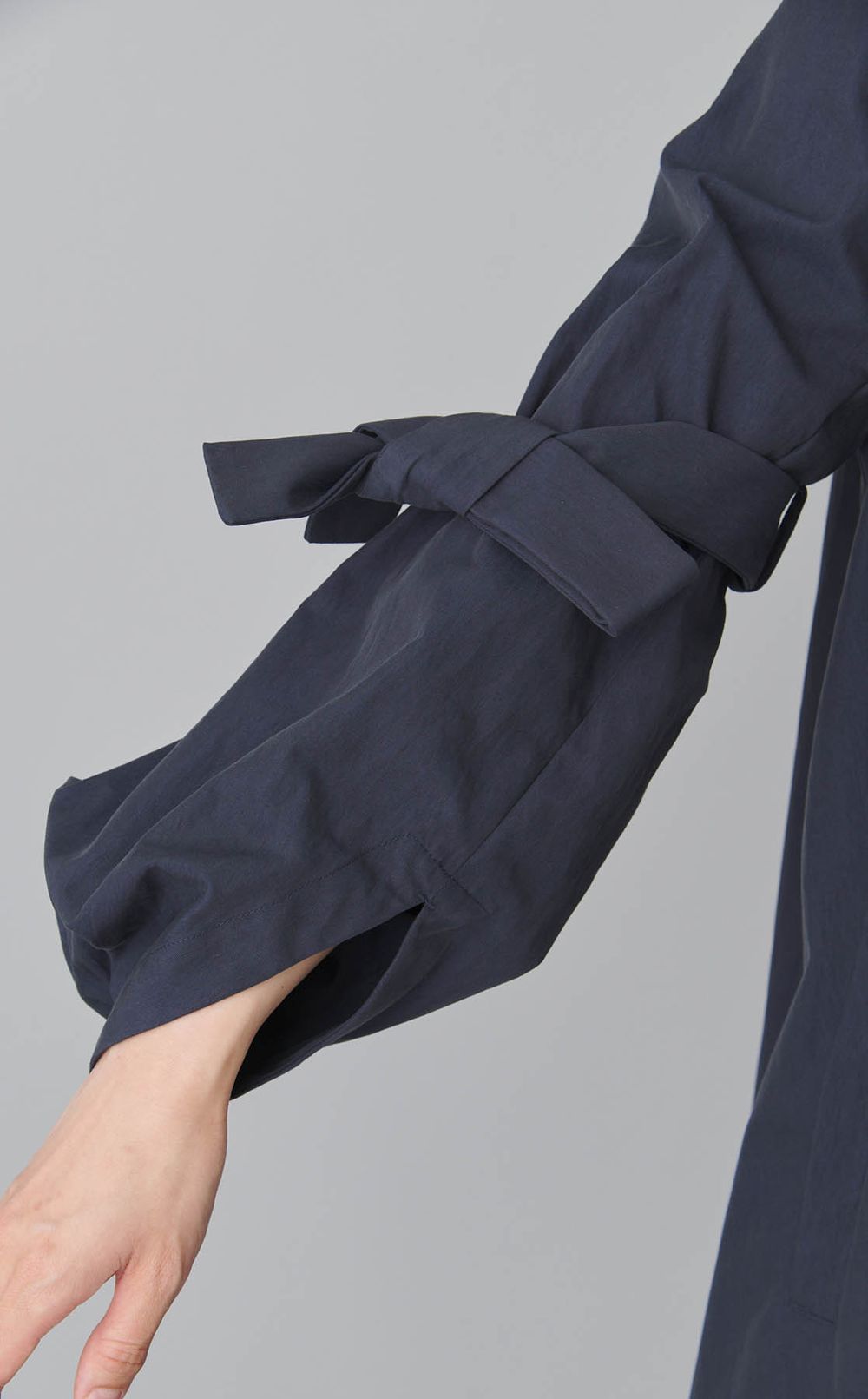 ツイル袖リボンノーカラーコート