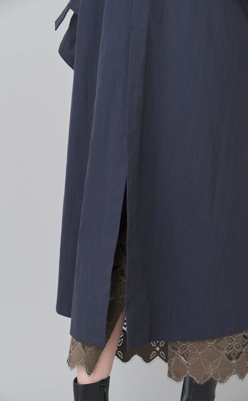 ツイル袖リボンノーカラーコート