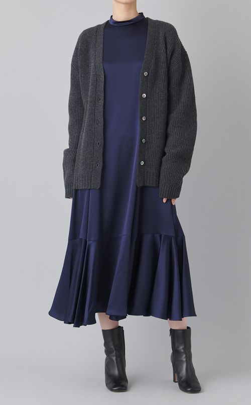 ウールリブVネックシェイプカーディガン