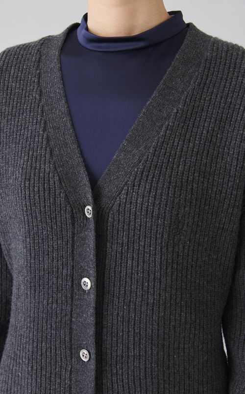 ウールリブVネックシェイプカーディガン