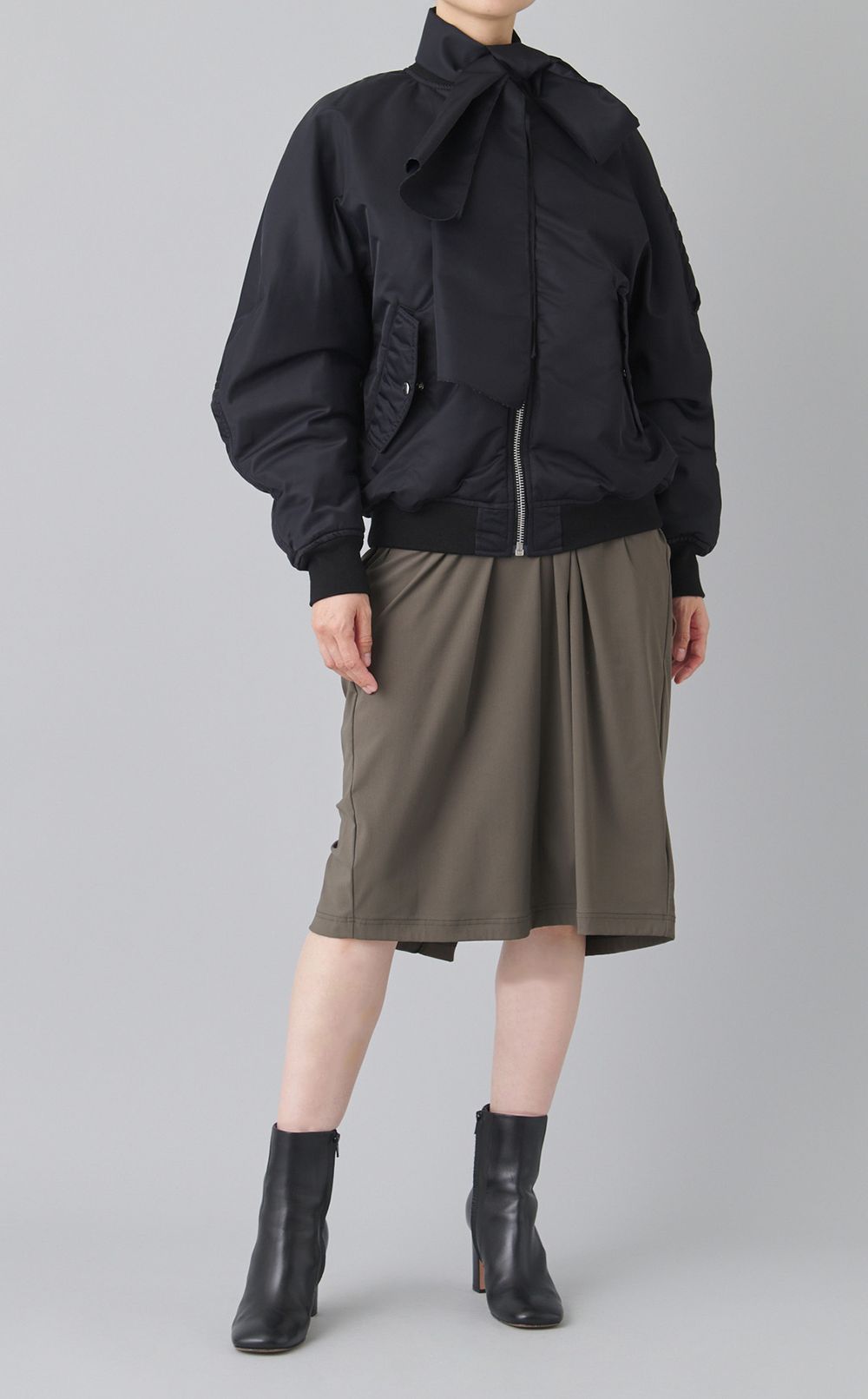 2wayリボンタイ付ナイロンブルゾン