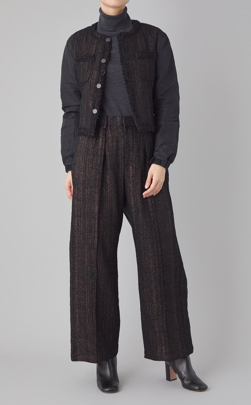 グリッターツイードノーカラーブルゾン