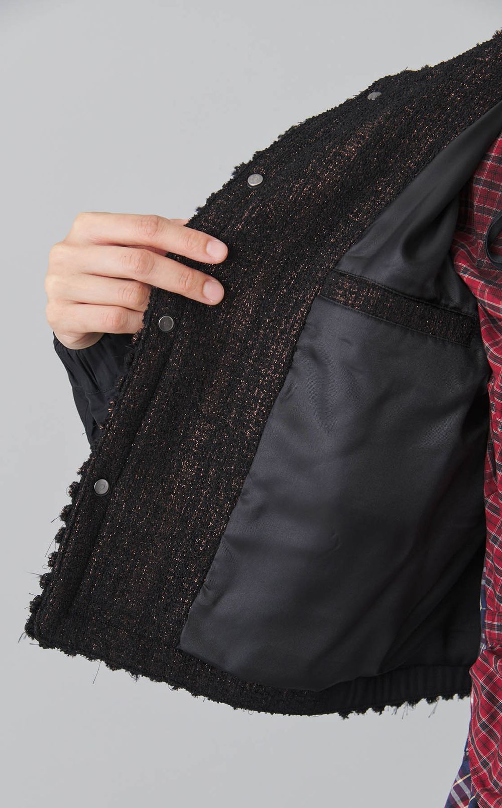 グリッターツイードノーカラーブルゾン