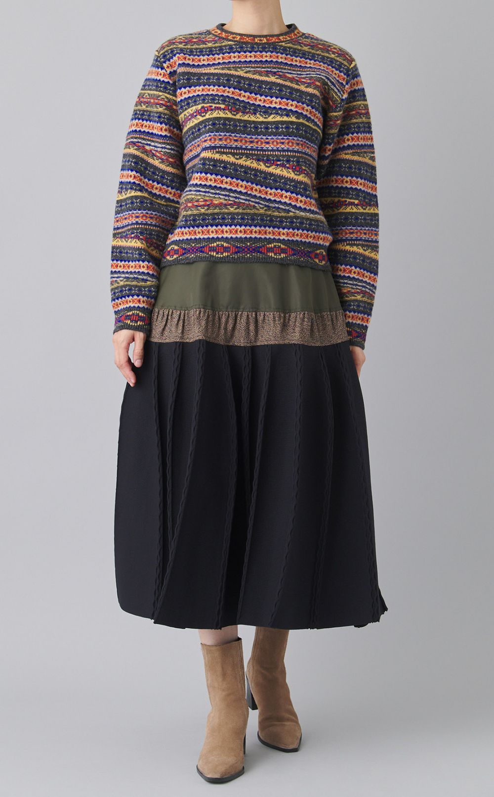 コンビネーションプリーツフレアスカー卜