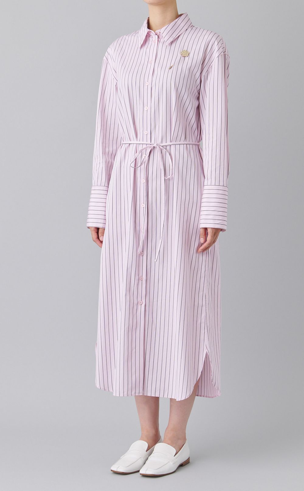 コットンストライプベルテッドワンピース
