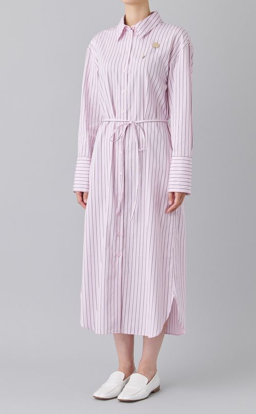 コットンストライプベルテッドワンピース