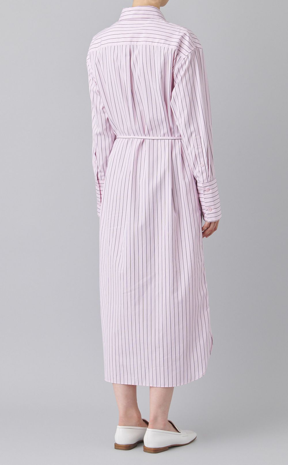 コットンストライプベルテッドワンピース