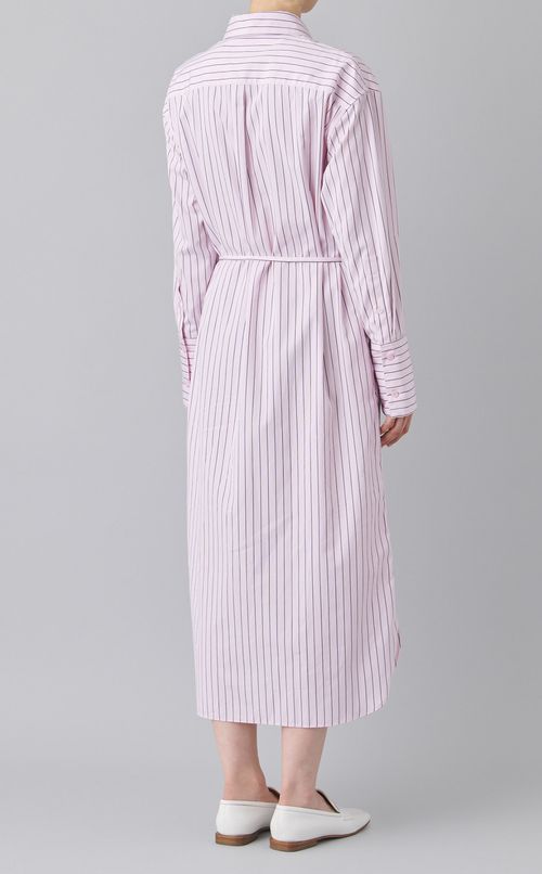 コットンストライプベルテッドワンピース