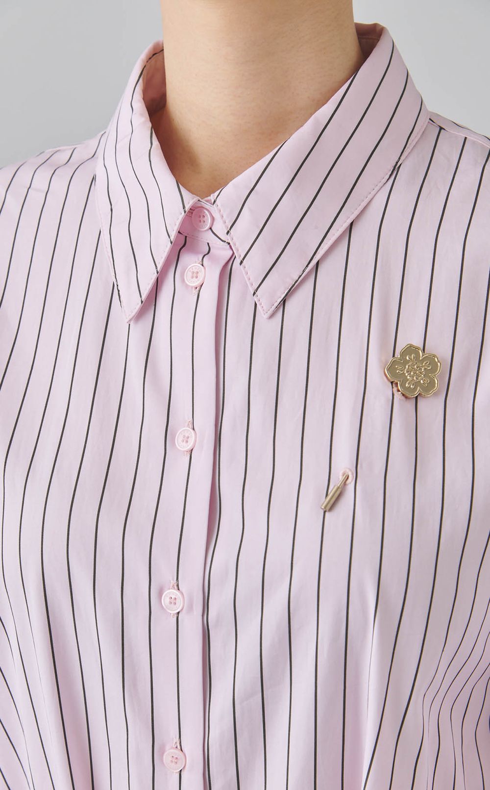 コットンストライプベルテッドワンピース