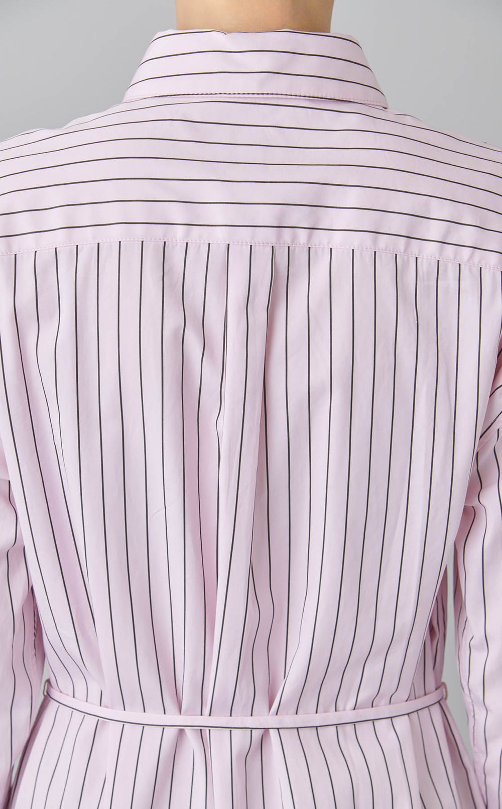 コットンストライプベルテッドワンピース