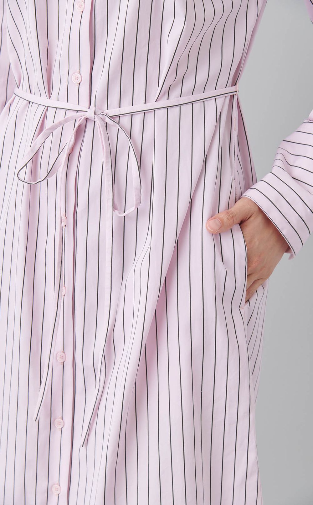 コットンストライプベルテッドワンピース