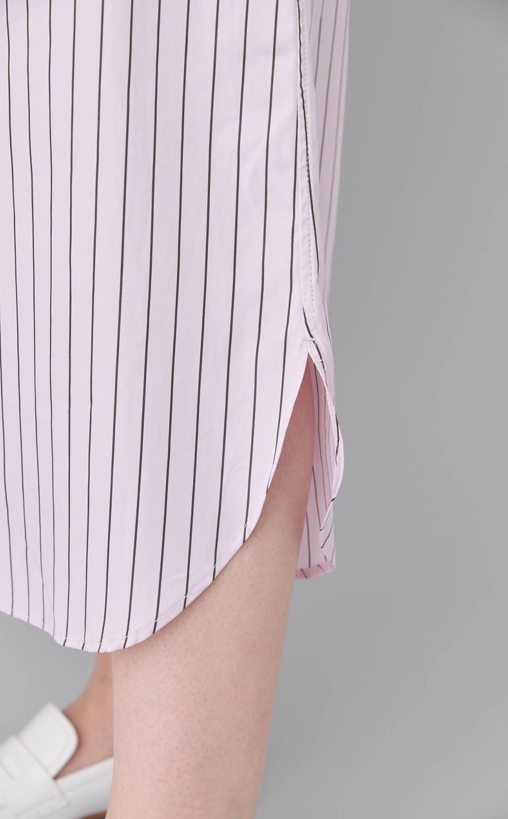 コットンストライプベルテッドワンピース