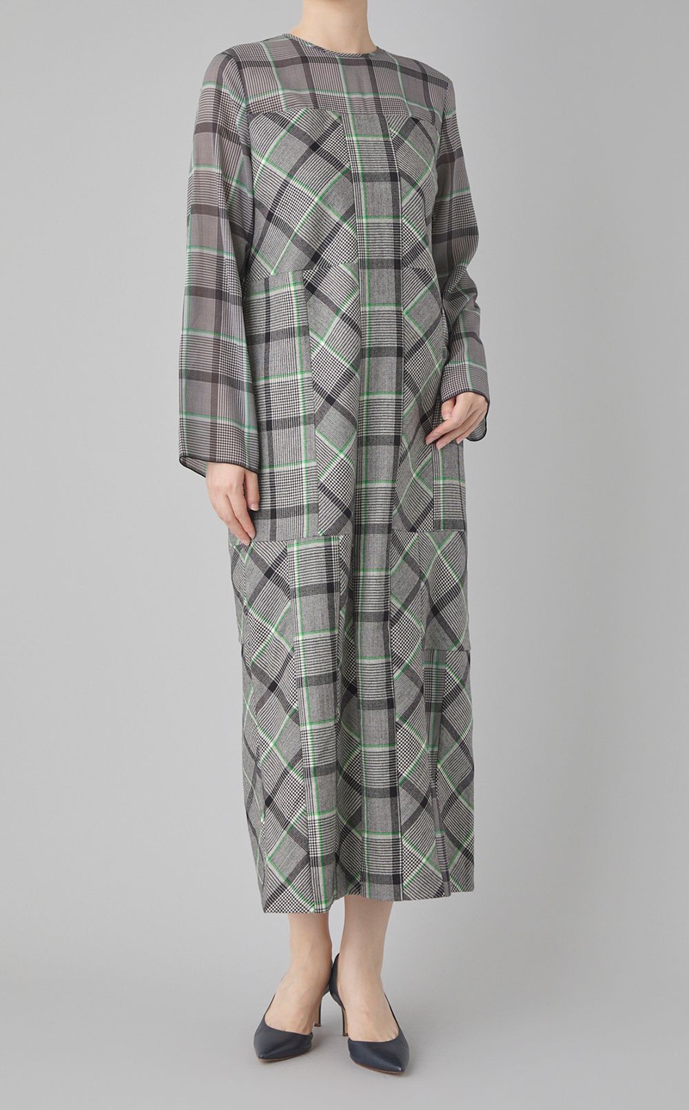 チェックプリントハーフシアーワンピース